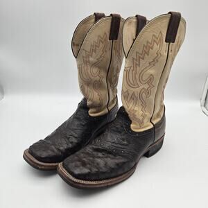 CAVENDERS Boots Mens Size 10XE Brown Ostrich Western Cowboy Square Toe Vibram